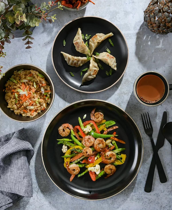 Aparelho de Jantar e Chá em Porcelana Minimalista Black - 16 Peças