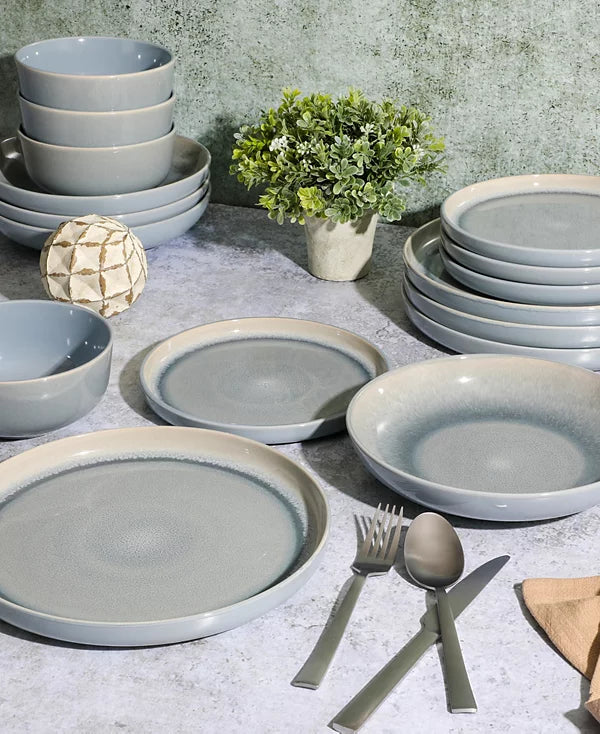 Aparelho de Jantar em Porcelana Contemporâneo Borda Reta Tetsu - 16 Peças