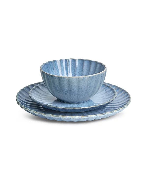 Aparelho de Jantar em Porcelana Estilizado Azul Nami - 12 Peças