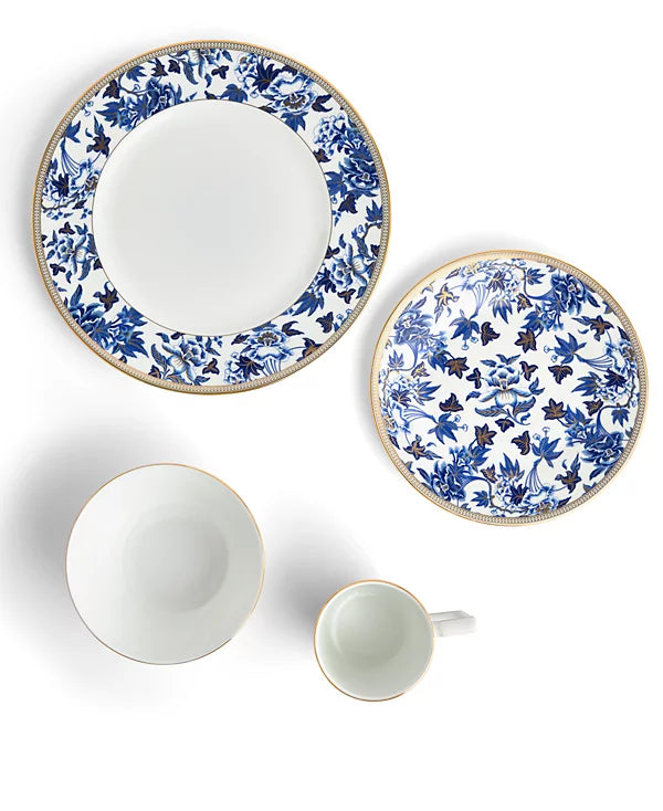 Aparelho de Jantar e Chá em Porcelana Decorado Com Acabamento Dourado Ondina - 16 Peças