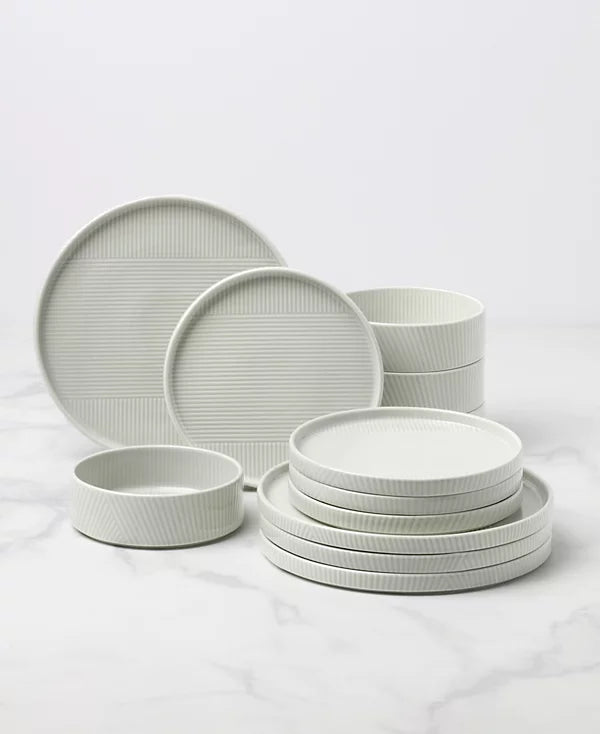 Aparelho de Jantar em Porcelana Minimalista Borda Reta Monteverde - 12 Peças