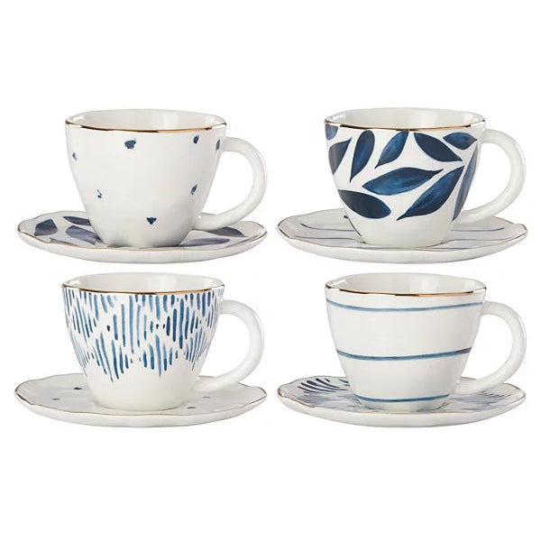 Conjunto de Xícaras em Porcelana Decoradas Aria - 4 Peças