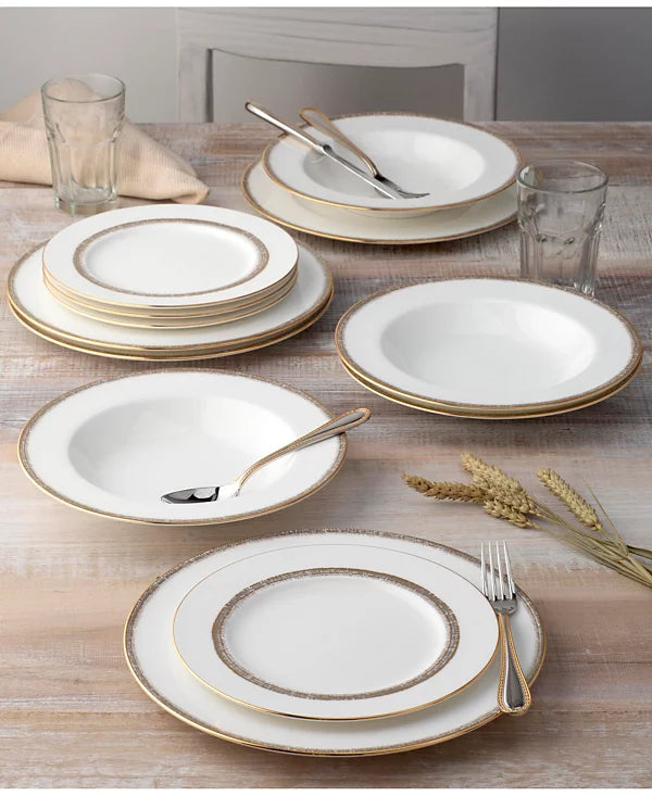 Aparelho de Jantar em Porcelana Premium Acabamento Gold Luce - 12 Peças