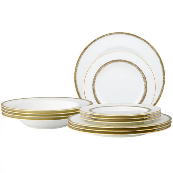 Aparelho de Jantar em Porcelana Premium Acabamento Gold Luce - 12 Peças