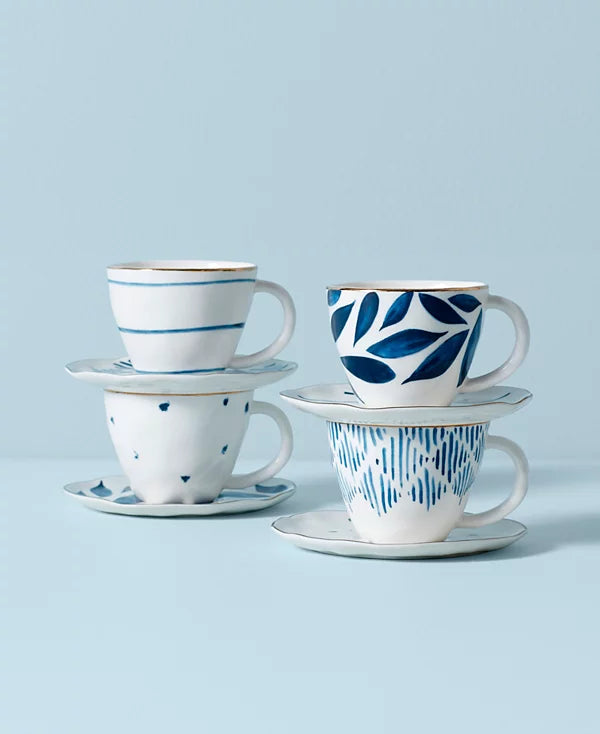 Conjunto de Xícaras em Porcelana Decoradas Aria - 4 Peças