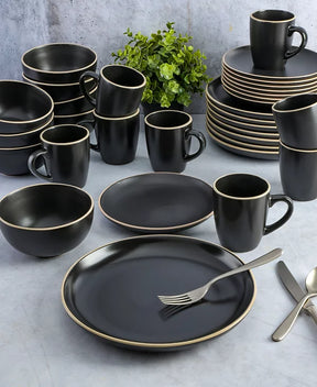 Aparelho de Jantar e Chá em Porcelana Minimalista Black - 16 Peças