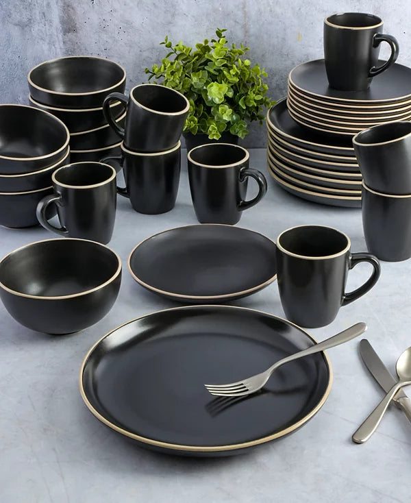 Aparelho de Jantar e Chá em Porcelana Minimalista Black - 16 Peças