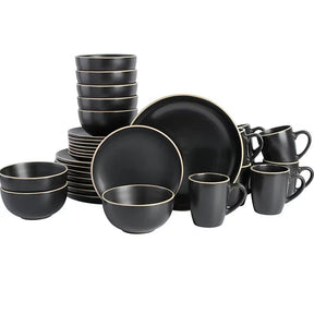 Aparelho de Jantar e Chá em Porcelana Minimalista Black - 16 Peças