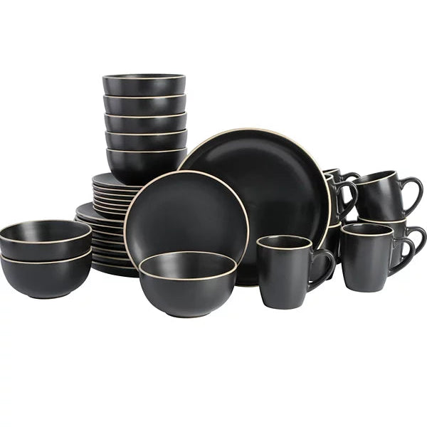 Aparelho de Jantar e Chá em Porcelana Minimalista Black - 16 Peças