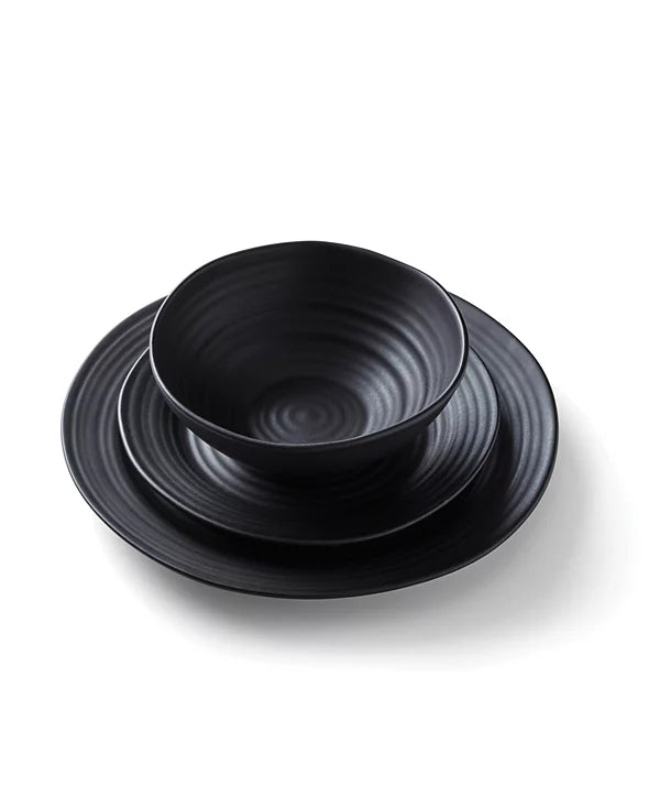 Aparelho de Jantar em Porcelana Contemporâneo Preto Yūgen - 12 Peças