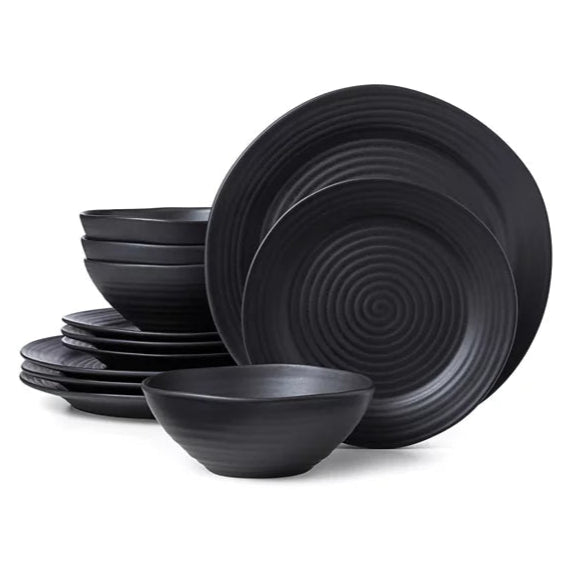 Aparelho de Jantar em Porcelana Contemporâneo Preto Yūgen - 12 Peças