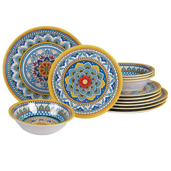 Aparelho de Jantar em Porcelana Decorado Mosaico Lunéa - 12 Peças