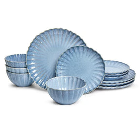 Aparelho de Jantar em Porcelana Estilizado Azul Nami - 12 Peças