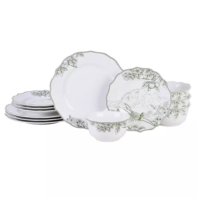 Aparelho de Jantar em Porcelana Decorado Alvorada - 12 Peças