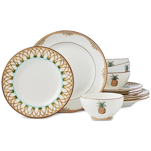Aparelho de Jantar em Porcelana Decorado Pineapple - 12 Peças