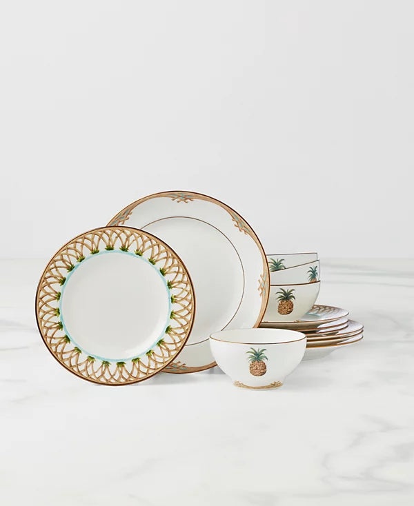 Aparelho de Jantar em Porcelana Decorado Pineapple - 12 Peças