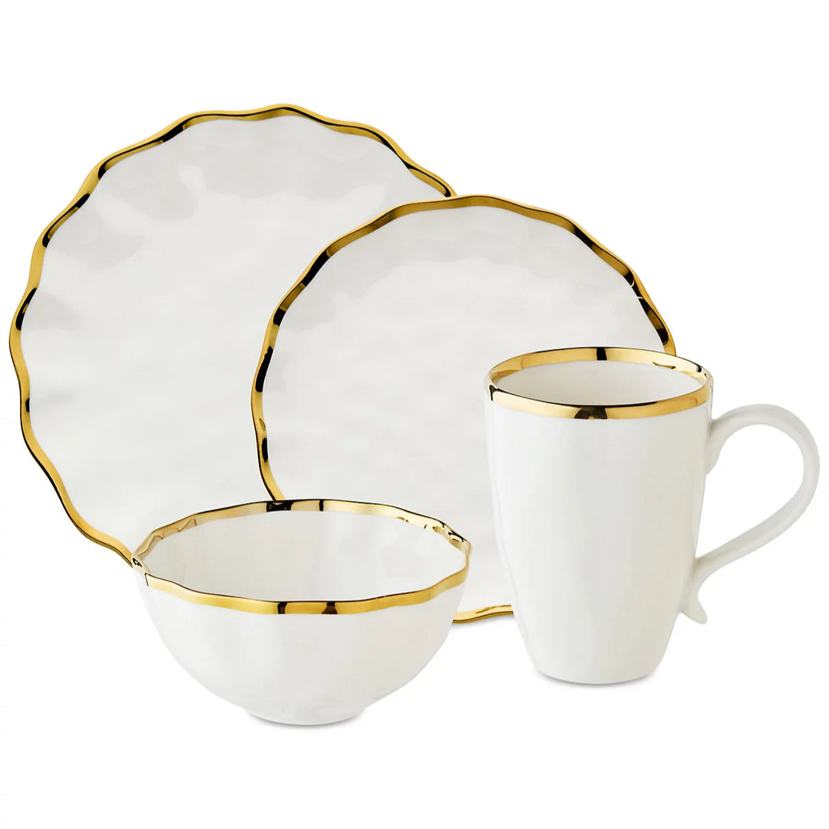Aparelho de Jantar e Chá em Porcelana Premium Borda Dourada - 16 Peças