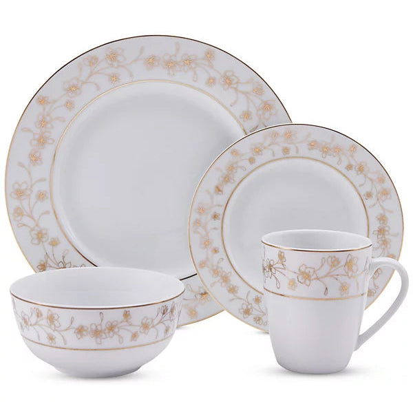 Aparelho de Jantar e Chá em Porcelana Decorado Sospira - 16 Peças