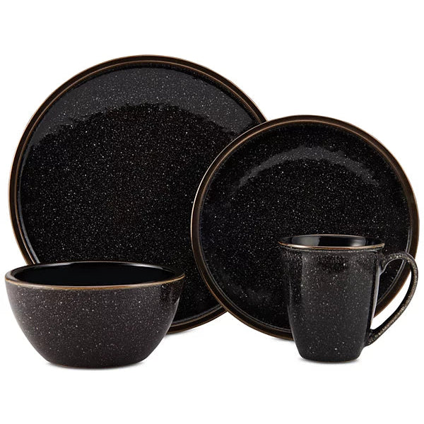 Aparelho de Jantar e Chá em Porcelana Preto Artístico Borda Reta Lunéa - 16 Peças