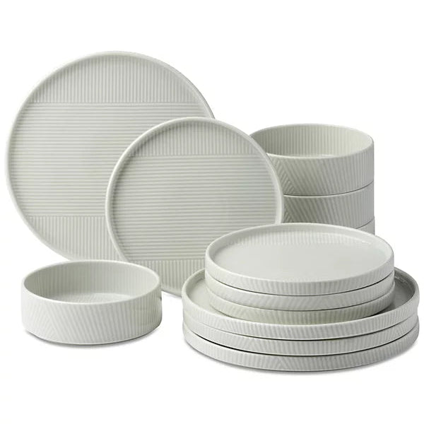 Aparelho de Jantar em Porcelana Minimalista Borda Reta Monteverde - 12 Peças